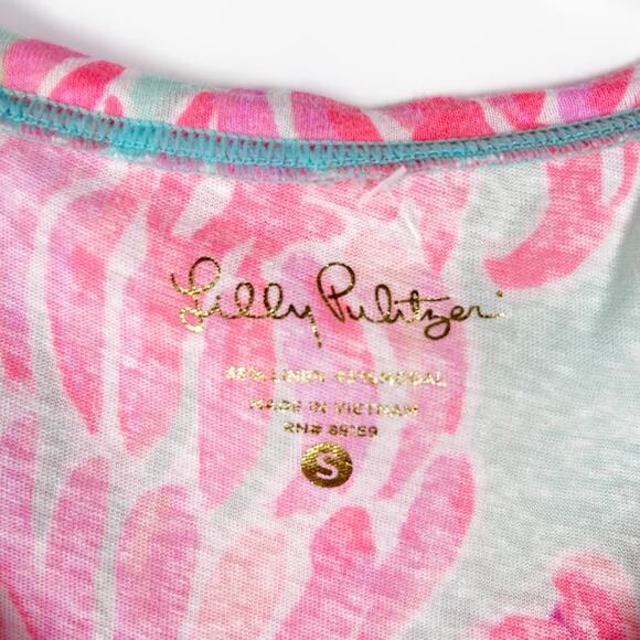 Lilly Pulitzer Sarah Top in Love Birds Print Linen Blend Lightweight Womens Sz S - Picture 6 of 11